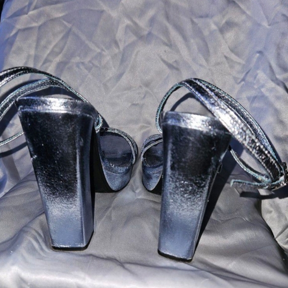 ZARA BLUE METALLIC STRAPPY PLATFORM SANDALS Sz 37/6.5 - Picture 2 of 7